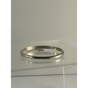 Silver Hinged Bangle Bracelet Etched with Safety Chain 925 Silver Vintage